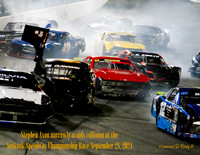 Pic 1 Stephen Axon narrowly avoids collision at the Seekonk Speedway Championship Race September 28, 2024